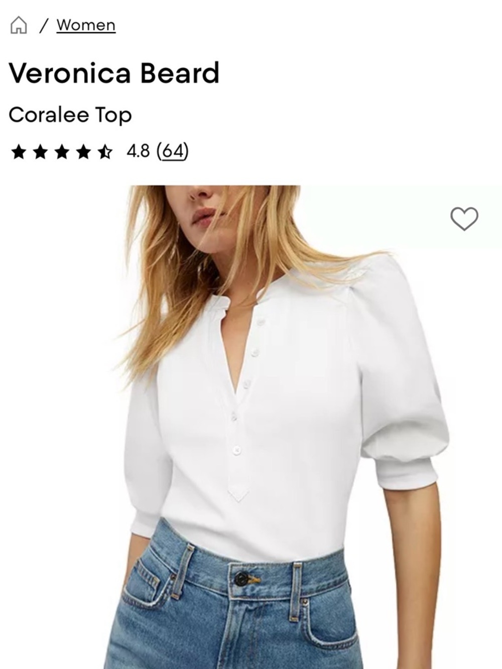 Veronica Beard White Coralee Puff-Sleeve Henley Top
